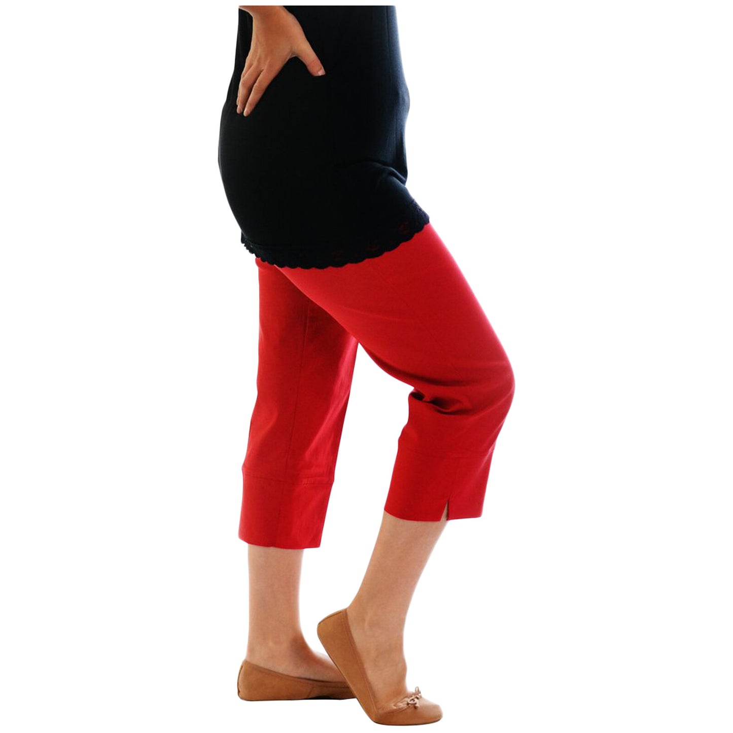 WOMENS LADIES 3/4 TROUSERS STRETCH ELASTICATED WAIST PLAIN CROPPED PLUS BIG SIZE