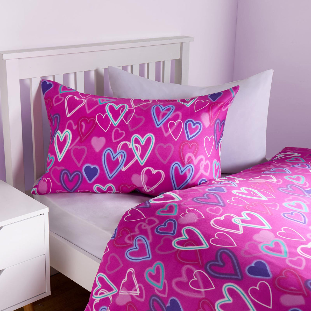 Neon Heart Duvet Cover Bedding Set Reversible with Pillowcase Kids Single Double