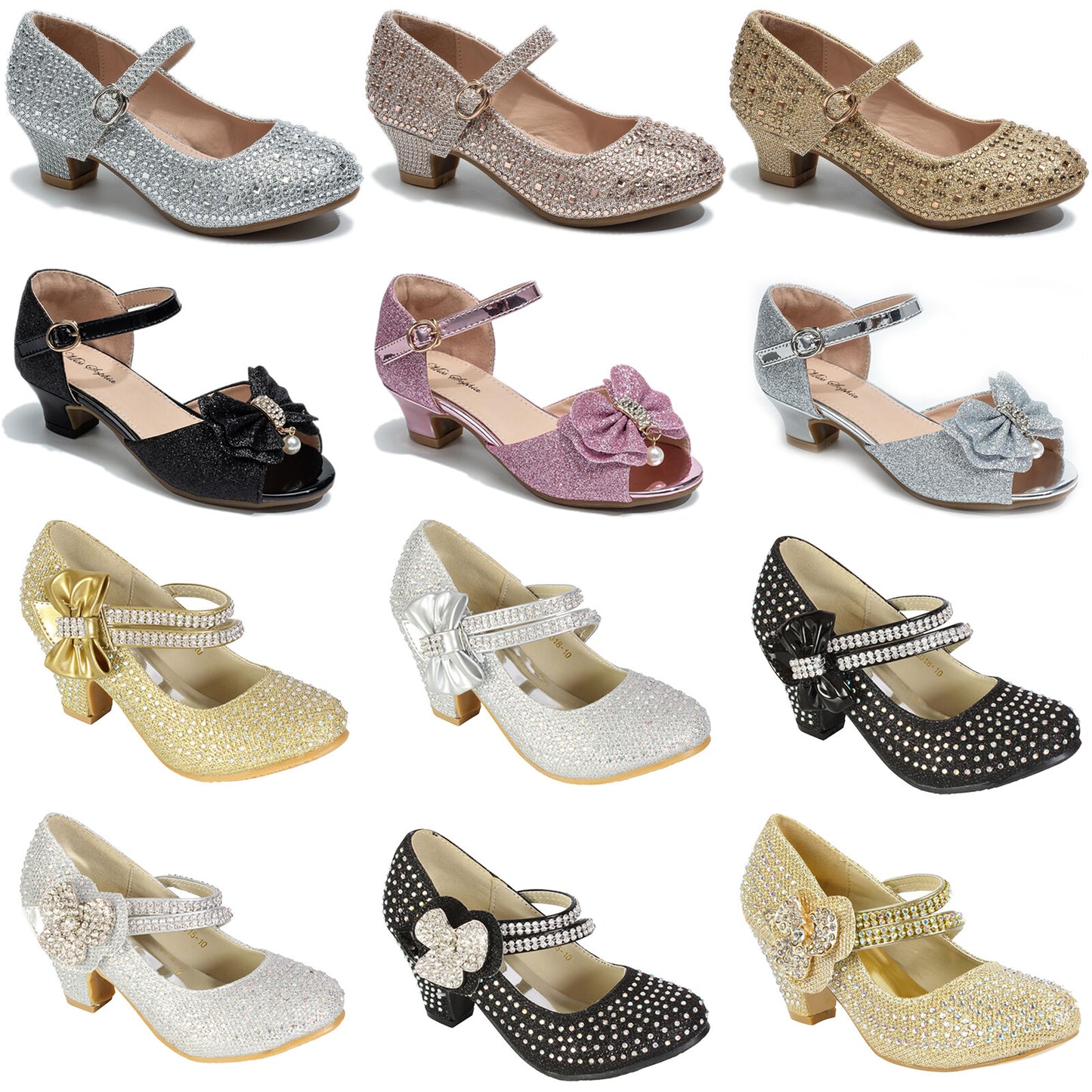 GIRLS WEDDING SHOES PARTY BRIDESMAID DIAMANTE LOW HEEL MARY JANE EVENING SANDAL
