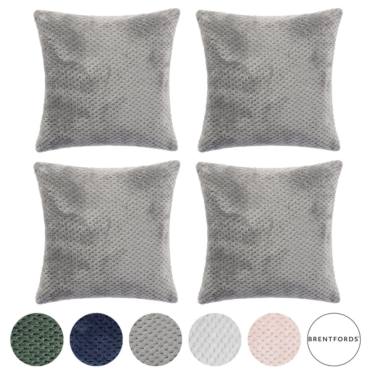 Brentfords Waffle Popcorn Fleece Set of 4 x Cushion Covers Pack Sofa - 18" x 18