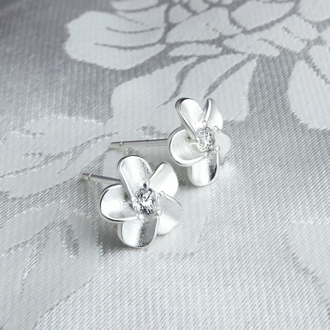 Women Flower Crystal Stone Stud Earrings 925 Sterling Silver Jewellery Gift UK