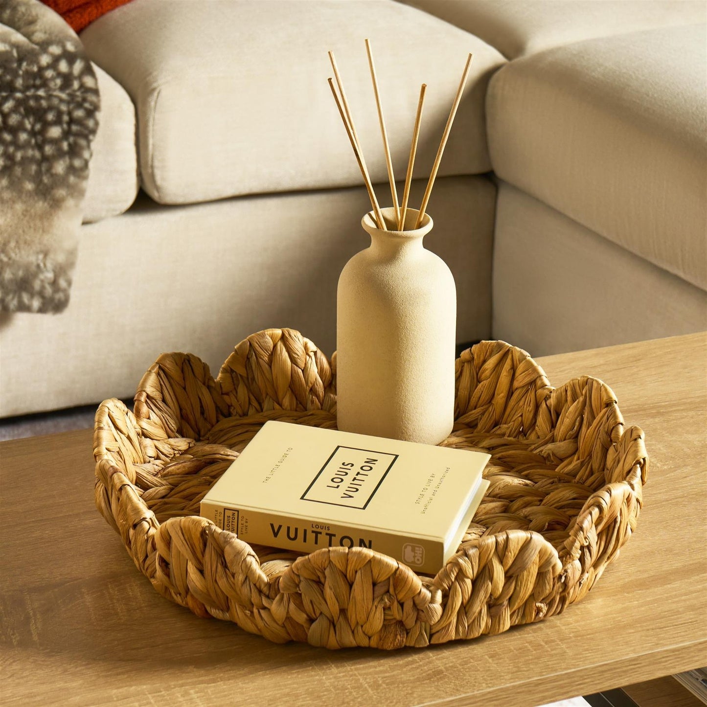 OHS Scallop Seagrass Tray Water Hyacinth Decorative Organiser Storage Basket