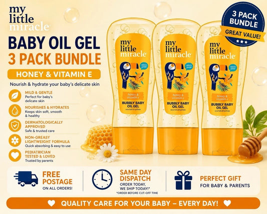 My Little Miracle Baby Oil Gel – 3 Pack Bundle – Honey & Vitamin E – Gentle Care