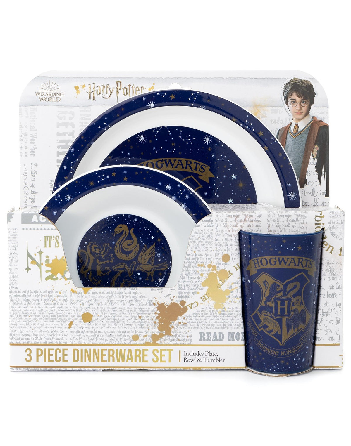 Harry Potter 3 Piece Tableware Set | Unisex Kids Navy | Official Merch