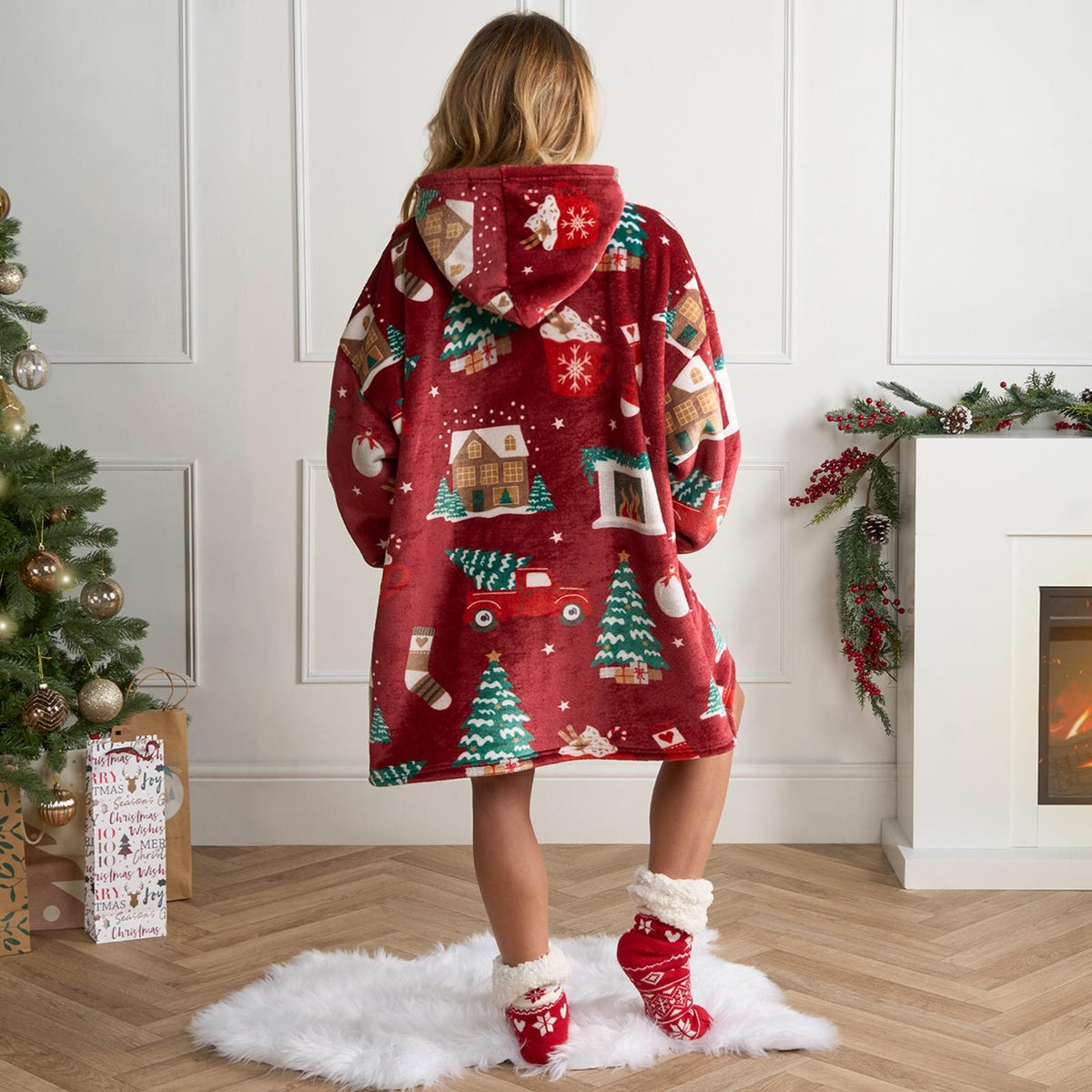Xmas Hoodie Blanket Throw Sherpa Fleece Warm Plush Jumper Sweatshirt Super Soft
