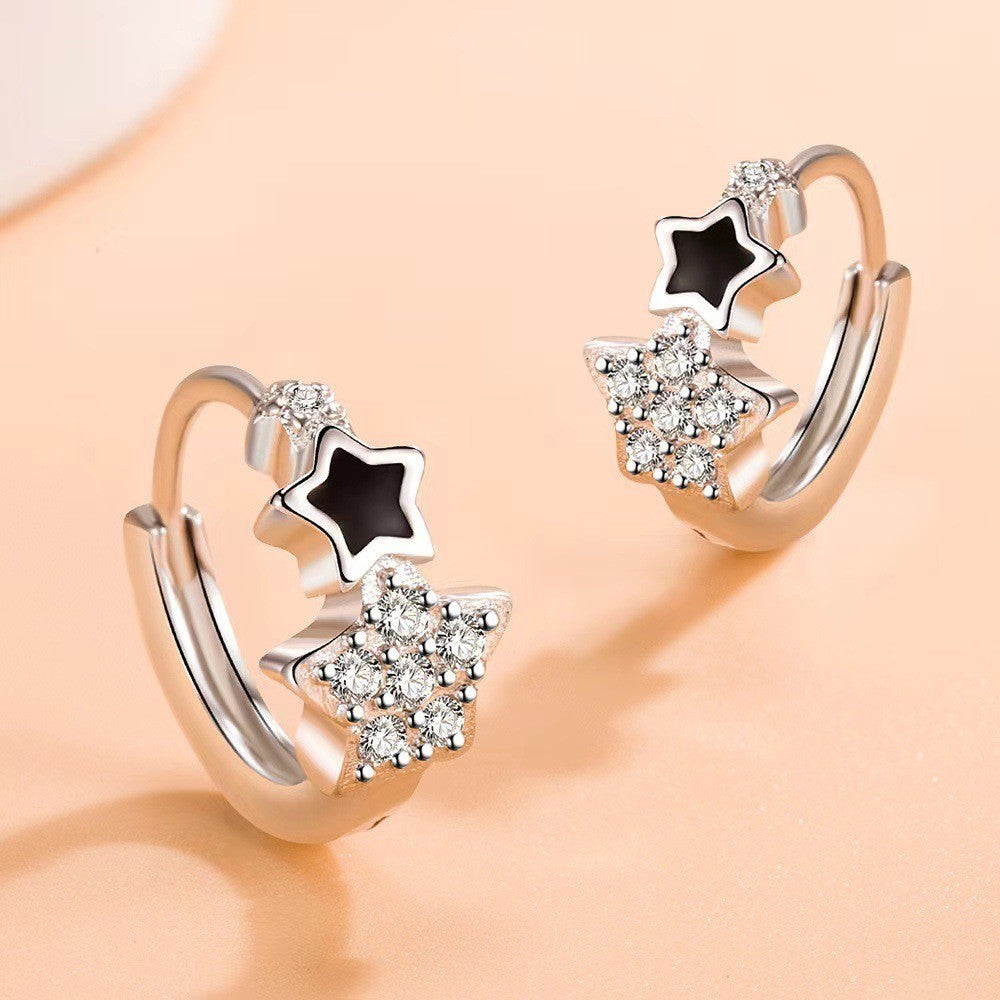 Women Girls 925 Sterling Crystal Star Hoop Earrings Jewellery Gift UK