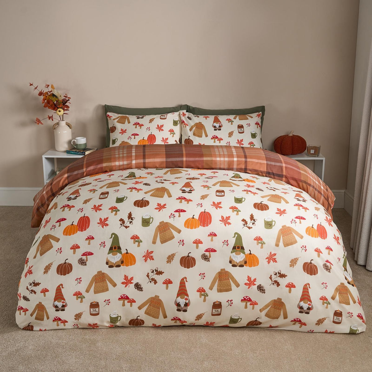 OHS Autumn Gonk Bedding Set Reversible Microfibre Duvet Cover with Pillowcase