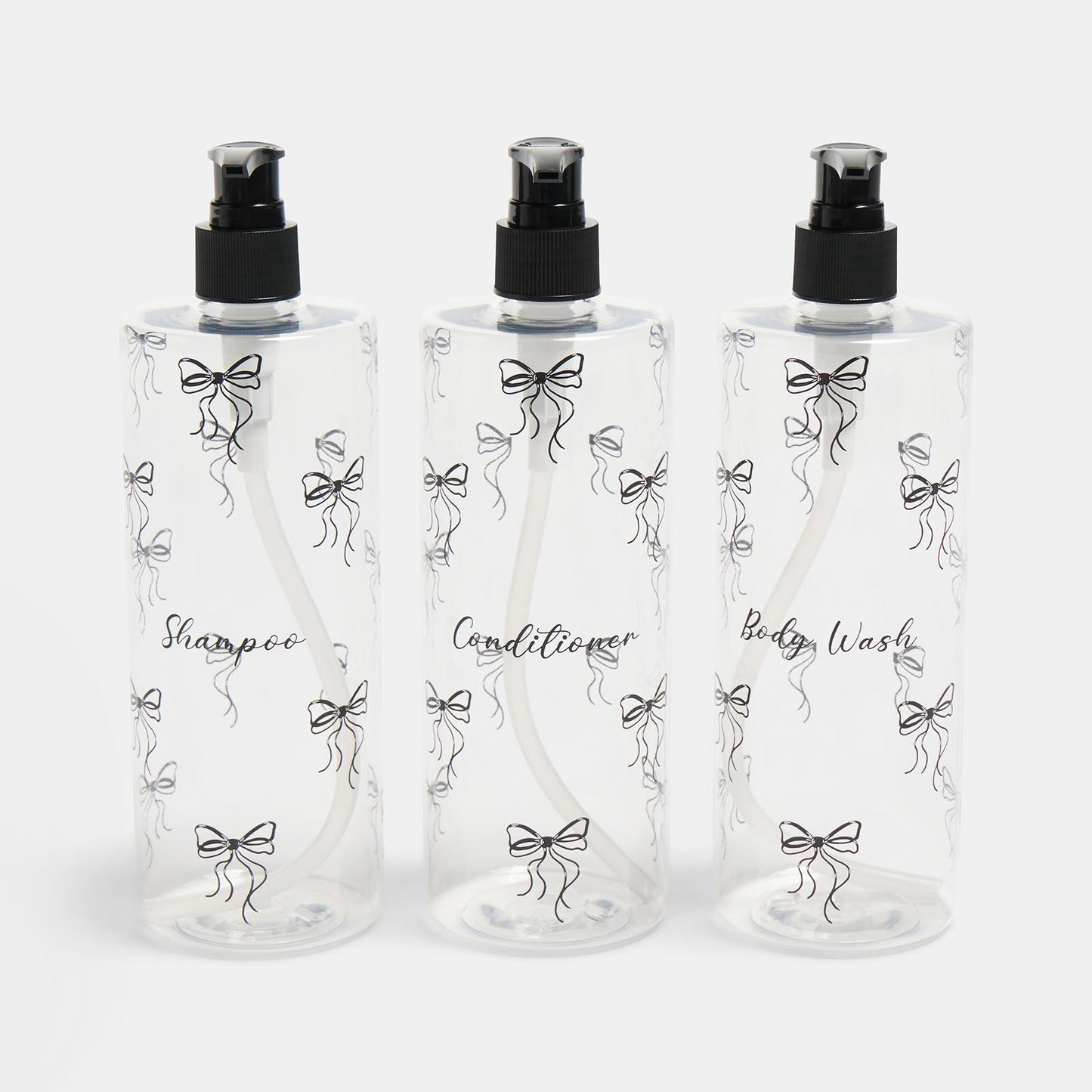 OHS Bows Pump Dispenser Bottles 3 Pack Refillable Shampoo Conditioner Containers