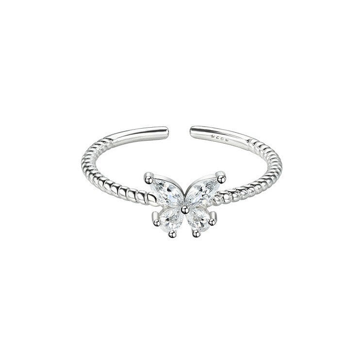 925 Sterling Silver Crystal Butterfly Adjustable Ring Women Girls Jewellery Gift