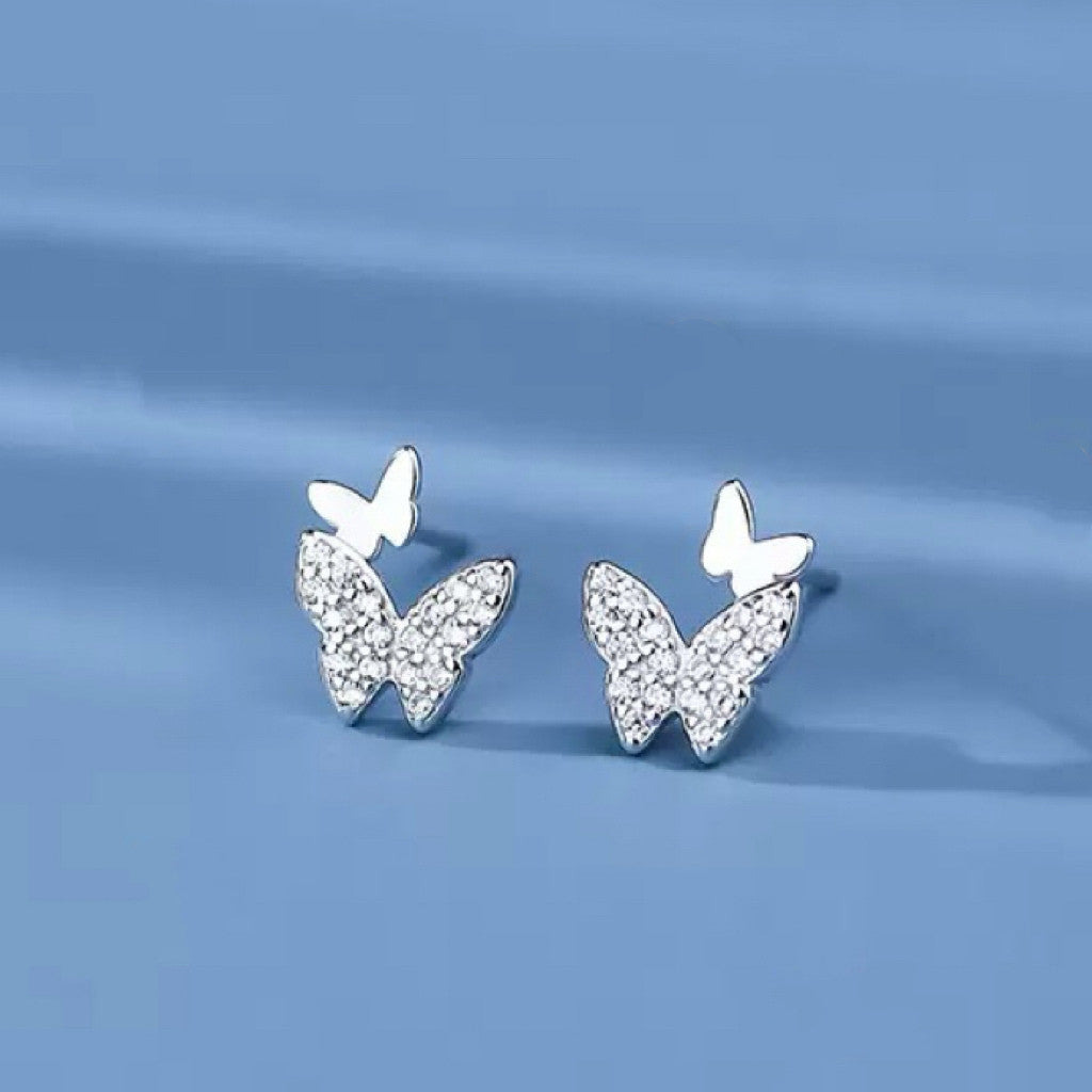 925 Sterling Silver Crystal Butterfly Stud Earrings Jewellery Women Gift UK