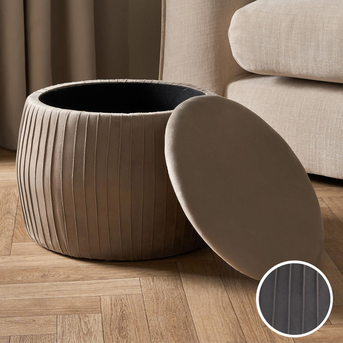 Ottoman Storage Stool Matte Velvet Pleated Home Decor Vanity Pouffe Chair Seat