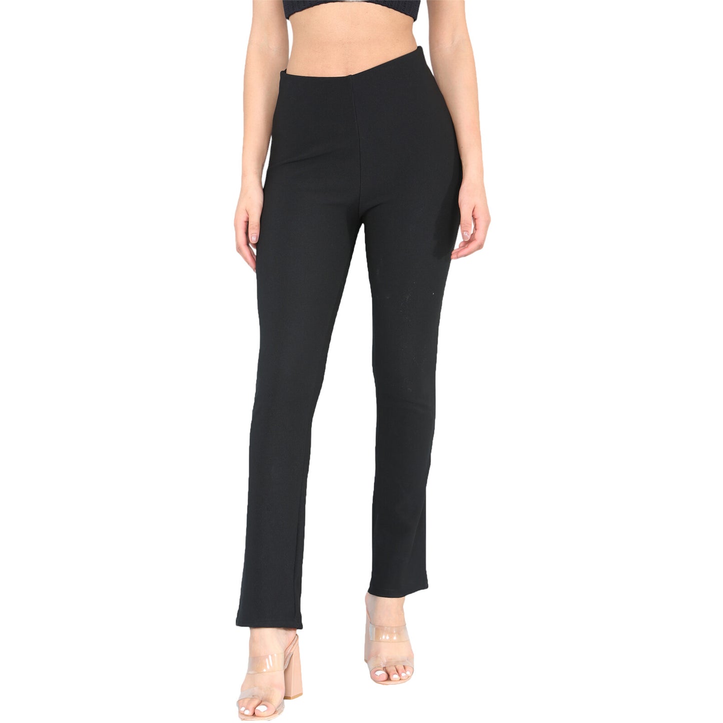 PACK OF 2 WOMENS BOOTLEG TROUSERS LADIES ELASTICATED WAIST RIBBED PANTS BOTTOMS