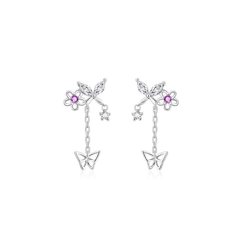 925 Sterling Silver Crystal Butterfly Drop Stud Earrings Jewellery Gift UK