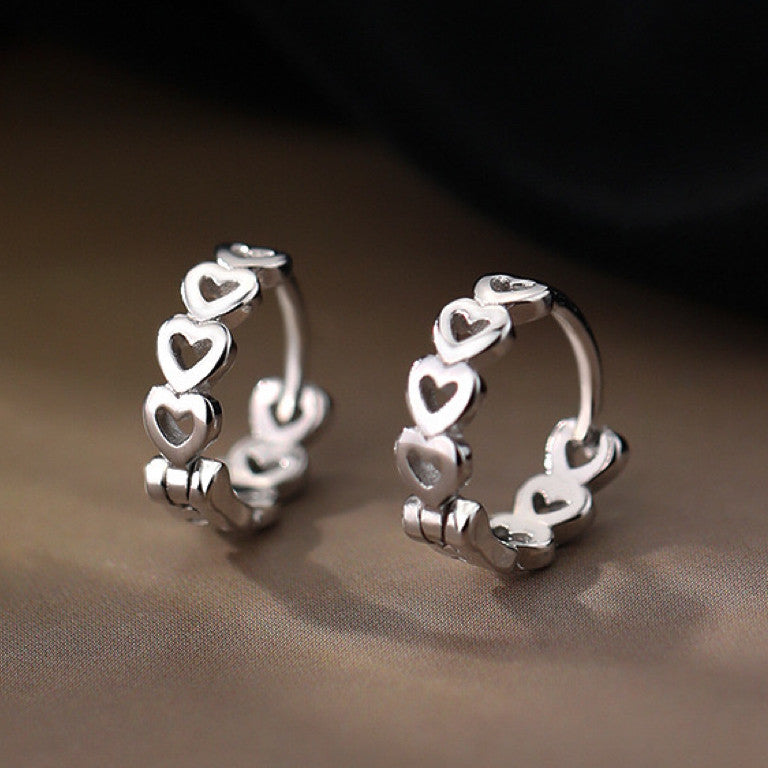 925 Sterling Silver Hollow Heart Link Hoop Earrings Jewellery Women Girls Gift