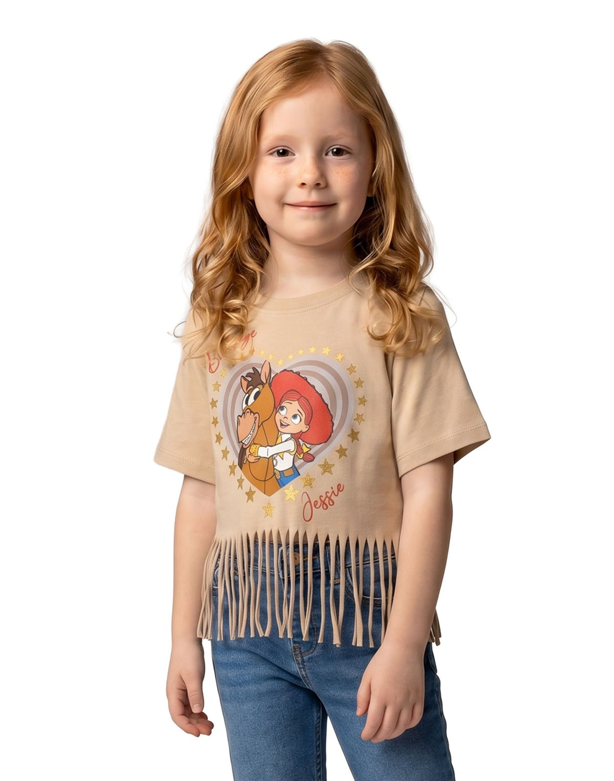 Disney Fringe Short Sleeved T-Shirt | Girls Beige | Official Merch