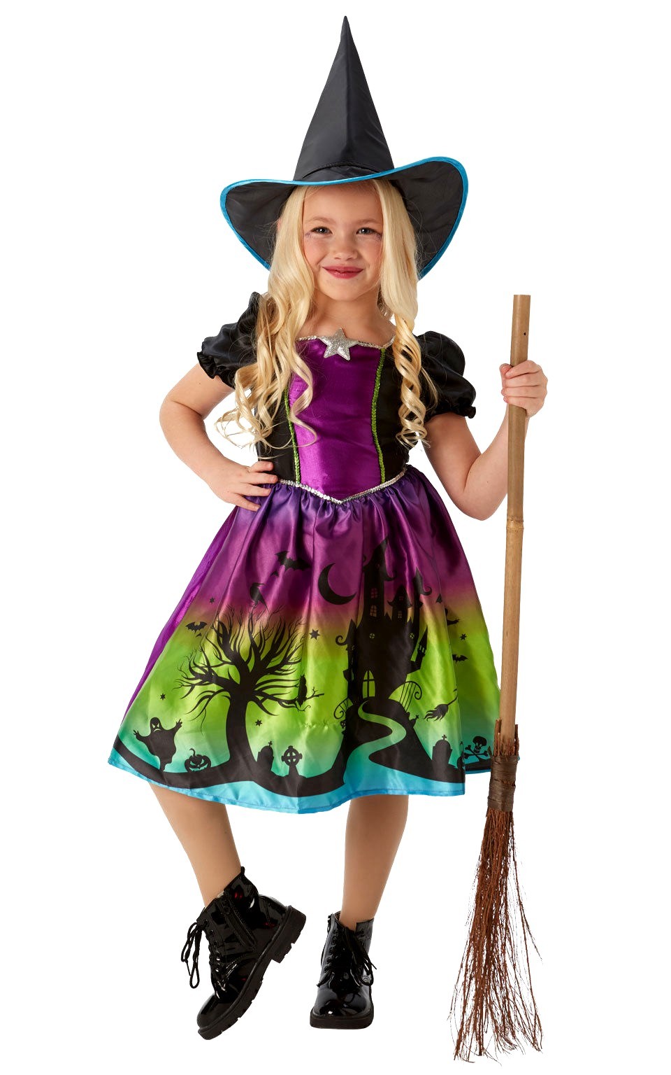 Girls OMBRE WITCH Princess Halloween Fancy Dress Costume Spooky Child Outfit