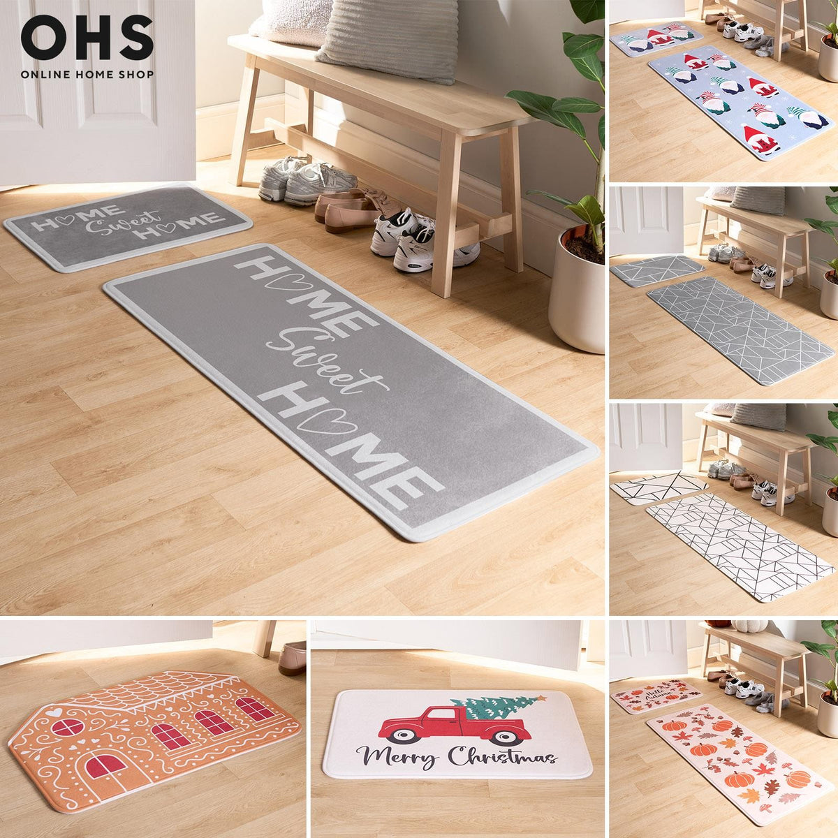 OHS Print Doormat Runner Xmas Festive Decorative Hallway Rug Kitchen Floor Mat