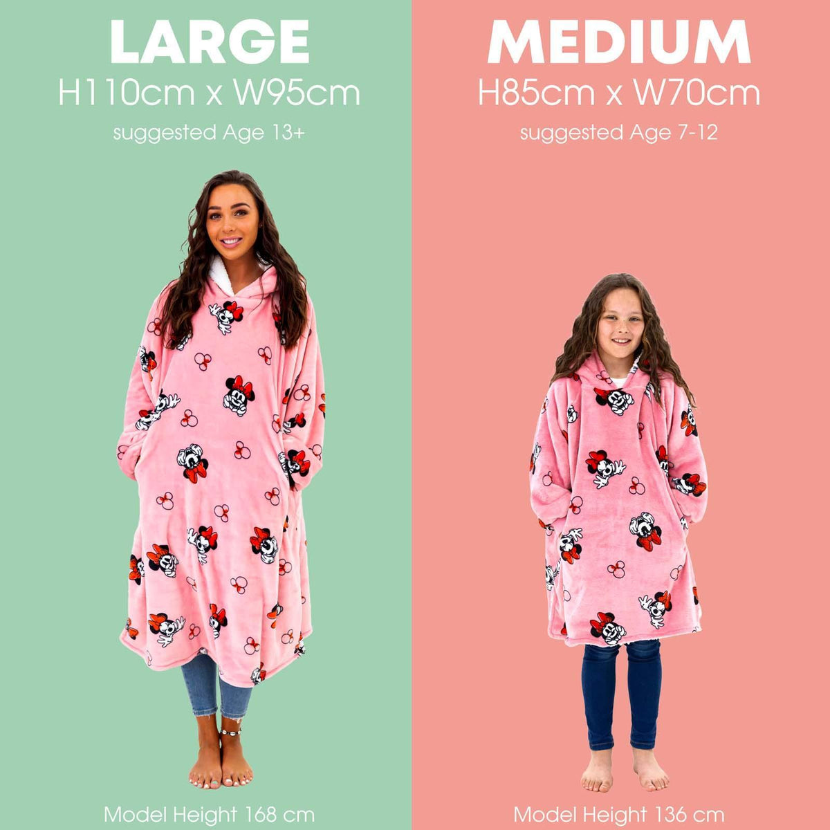 Minnie Mouse Hoodie Blanket Oversized Wearable Soft Sherpa Fleece Throw, Pink