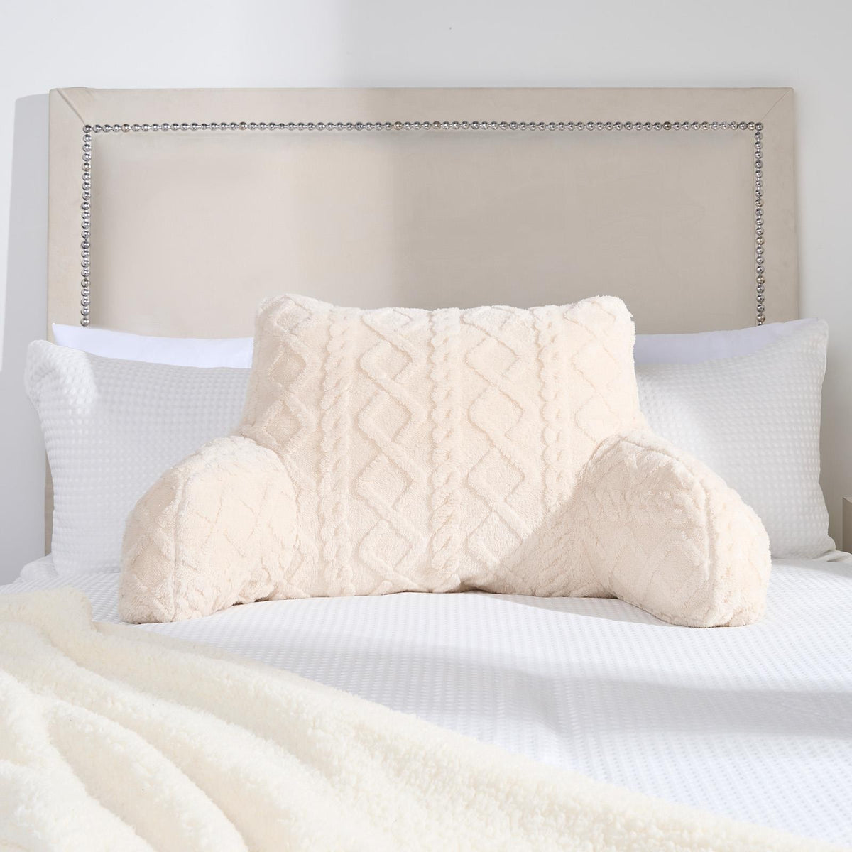Cuddle Cushion for Adults, Reading Pillow for Bed Sofa Cable Knit - Cream