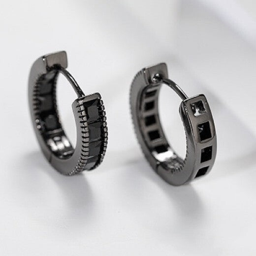 925 Sterling Silver Black Crystal Hoop Earrings Jewellery Women Girls Gift UK