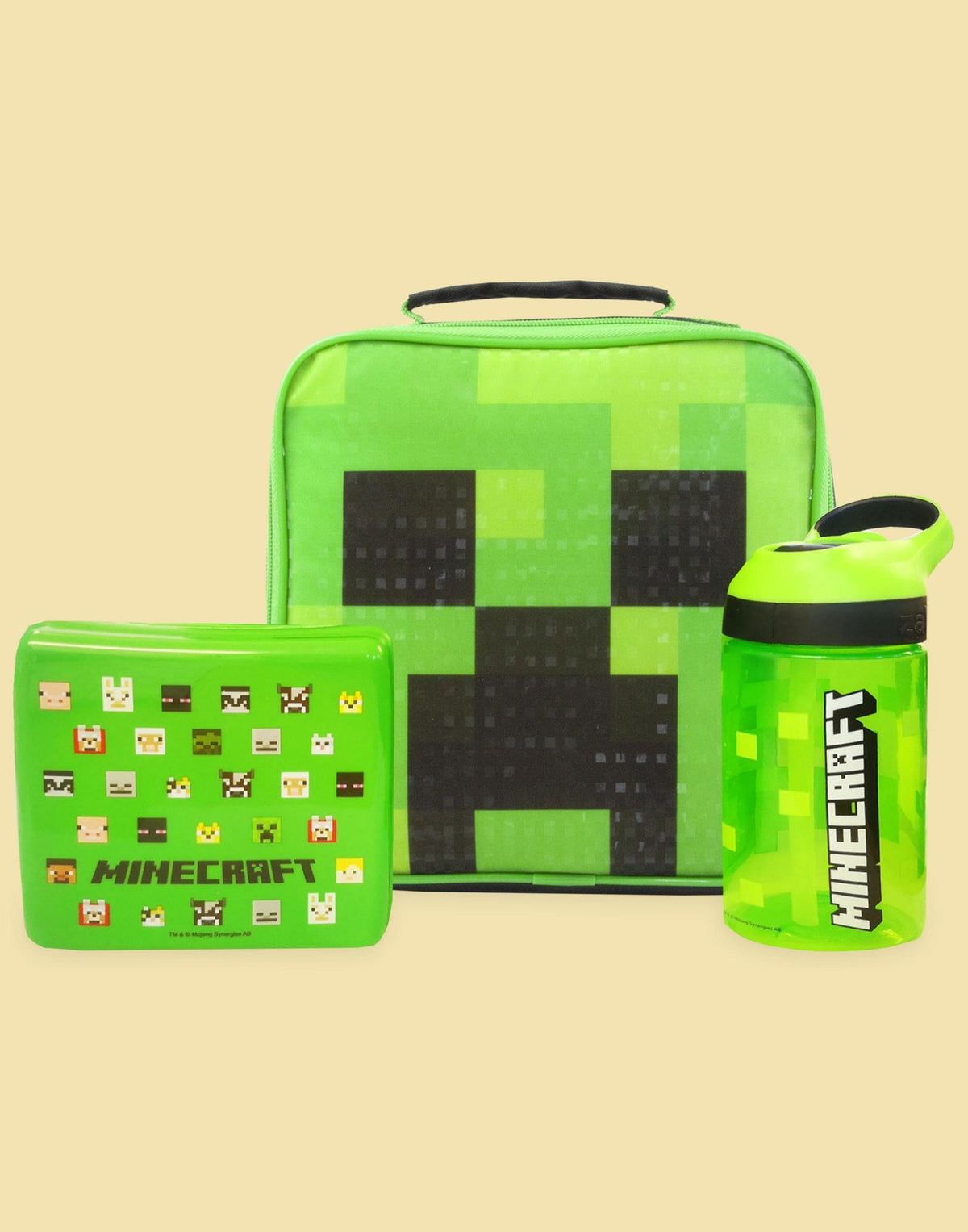 Minecraft Lunch Bag Bottle and Snack Pot | Boys Green Gaming | Official Merch