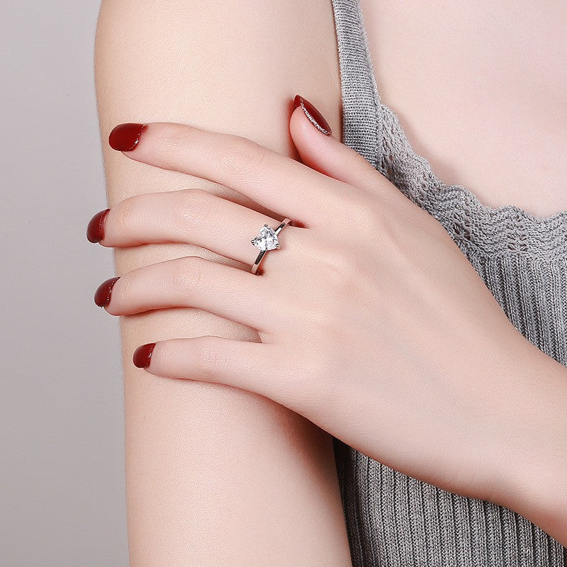 925 Sterling Silver Crystal Heart Adjustable Ring Women Girls Jewellery Gift UK