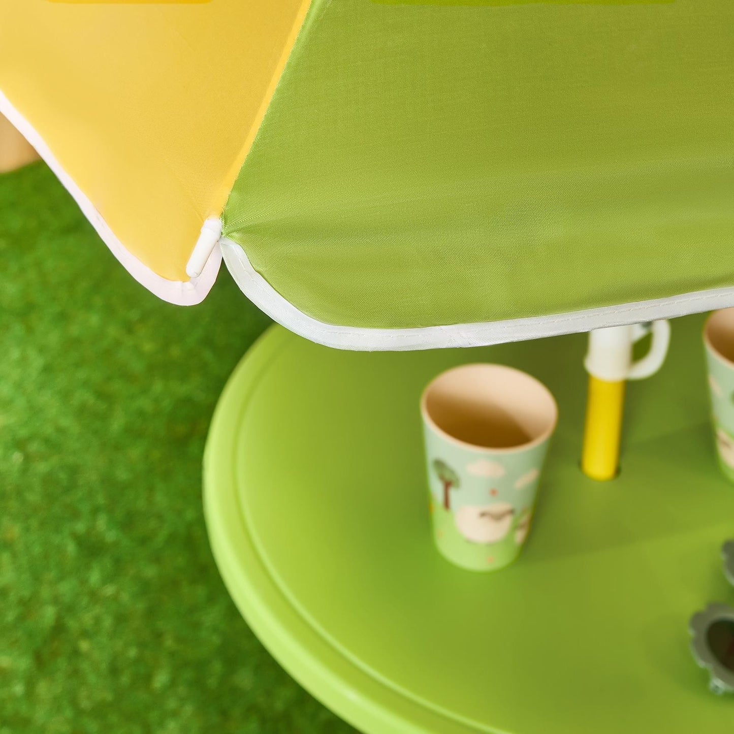 OHS Kids Folding Bistro Set Colour Block Table Chair Seat with Parasol Garden