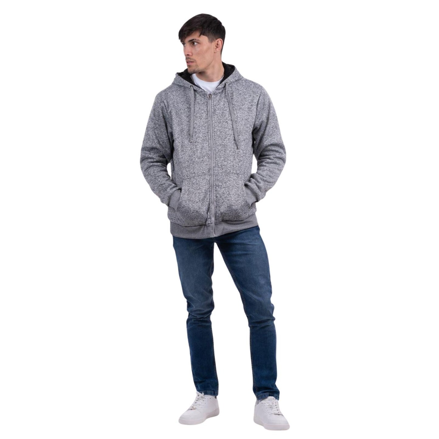 MENS HOODED PADDED SWEATSHIRT HOODY SHERPA FLEECE FUR LINED JUMPER JACKETS TOPS