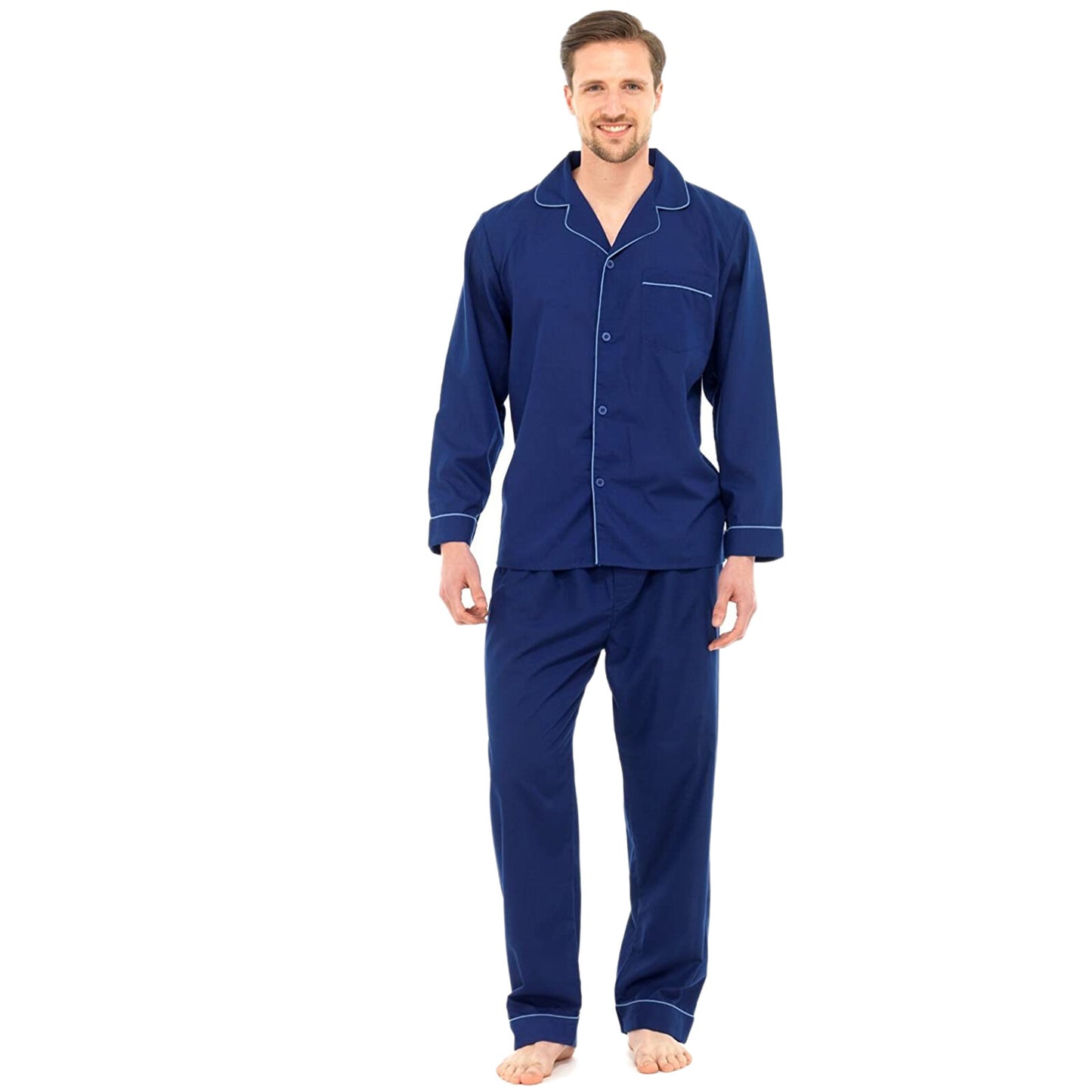 MENS TRADITIONAL PYJAMAS SET PLAIN PJ NIGHTWEAR LOUNGE WEAR TOP PANTS TROUSERS