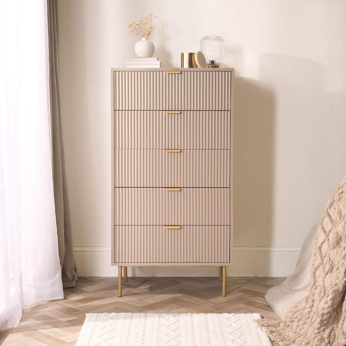 OHS Ribbed Drawer Unit Bedside Table 3/4/5/6 Draw Cabinet Nightstand Sideboard