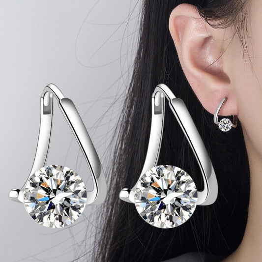 925 Sterling Silver Elegant Crystal Hoop Earrings Women Girls Jewellery Gift
