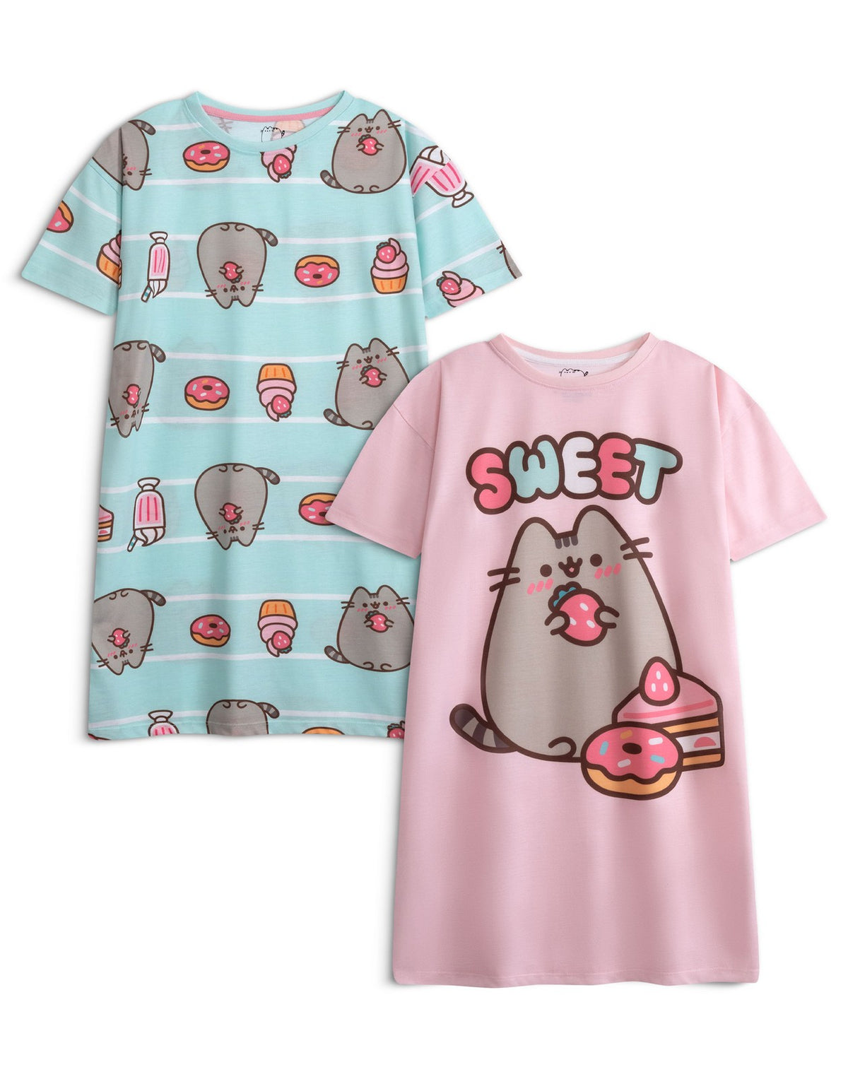 Pusheen Multi-Pack of 2 Short Sleeve Nightdress | Girls Pink | Official Merch