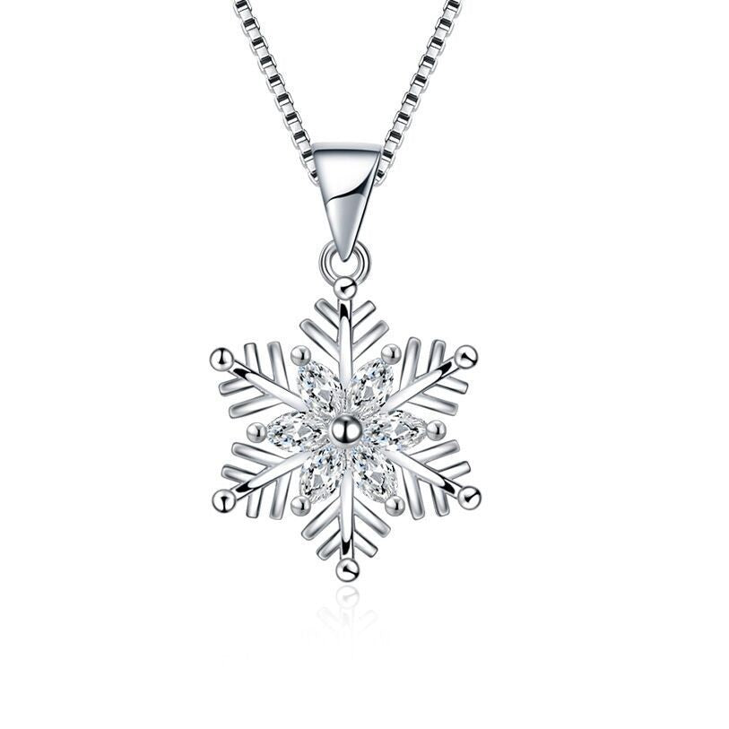 Crystal Snowflakes 925 Sterling Silver Necklace Stud Earrings Christmas Gift UK