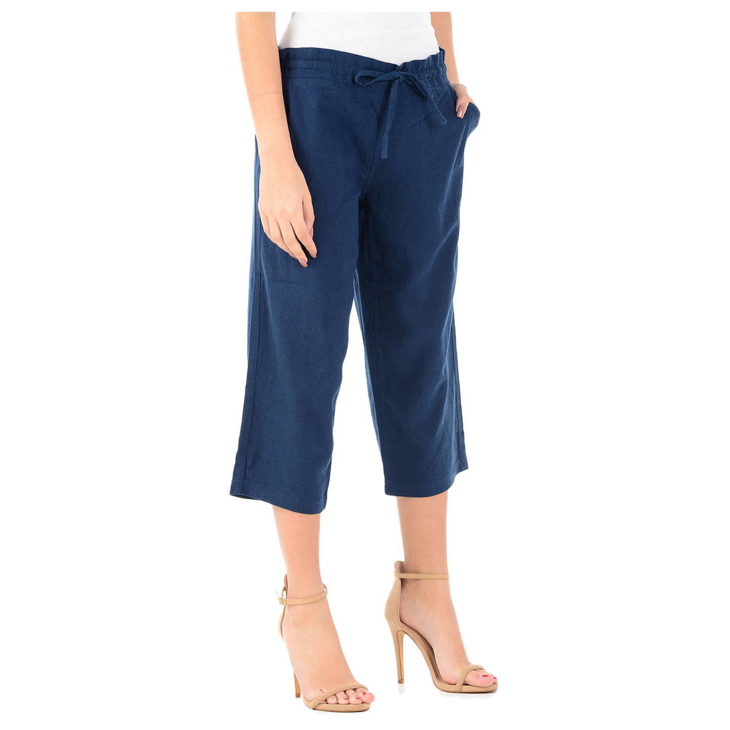 LADIES LINEN 3 QUARTER TROUSER WOMEN CROPPED 3/4 PANTS SUMMER RELAXED FIT SHORTS