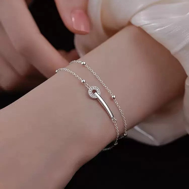 925 Sterling Silver Crystal Double Layer Fashion Bracelet Women Jewellery Gift