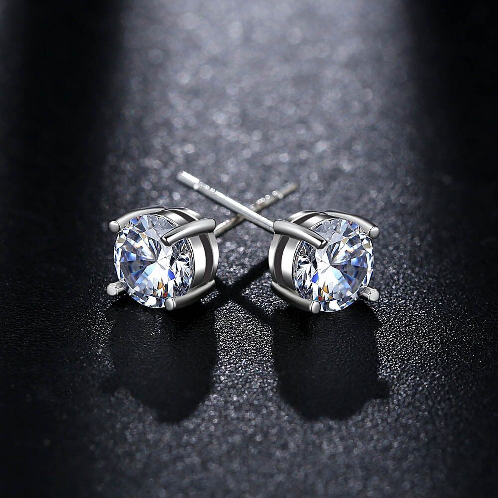 Womens 925 Sterling Silver Cubic Zirconia Round Stud Earrings Jewellery Gift