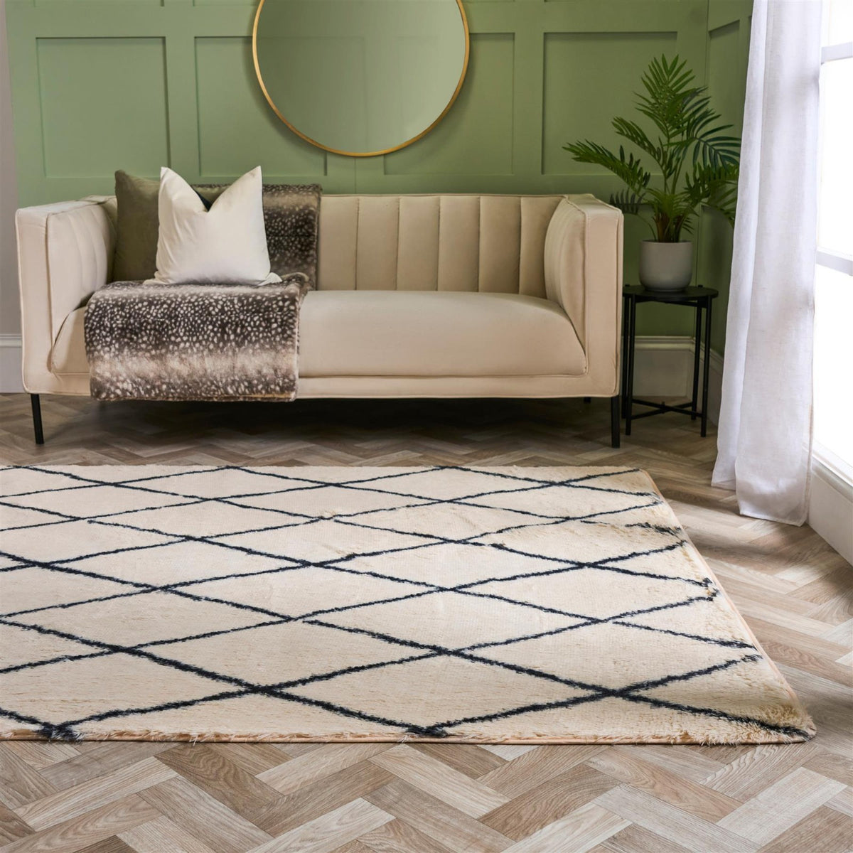 OHS Diamond Check Rug Non Slip Fluffy Soft Luxury Floor Carpet Hallway Runner