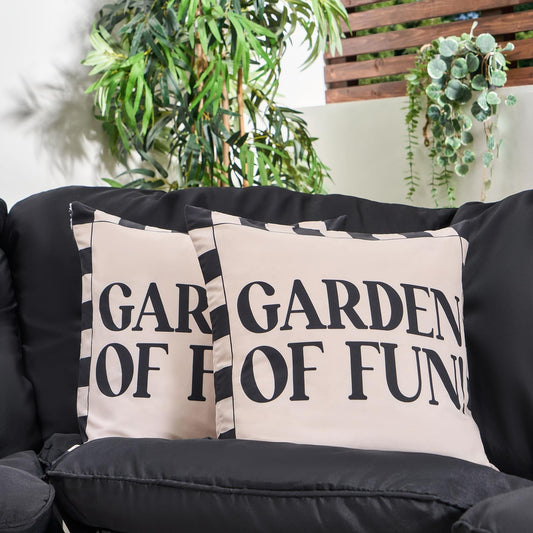 OHS Slogan Garden Cushion Covers 2 Pack Water Resistant Outdoor - Garden of Fun