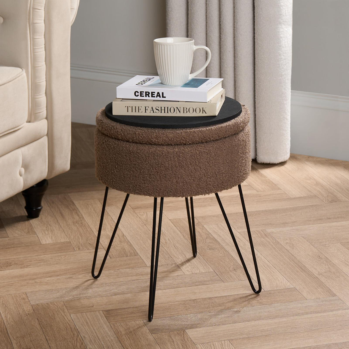 Foot Stool Storage Seat Chair Dressing Table Vanity Pouffe Ottoman Boucle Fleece