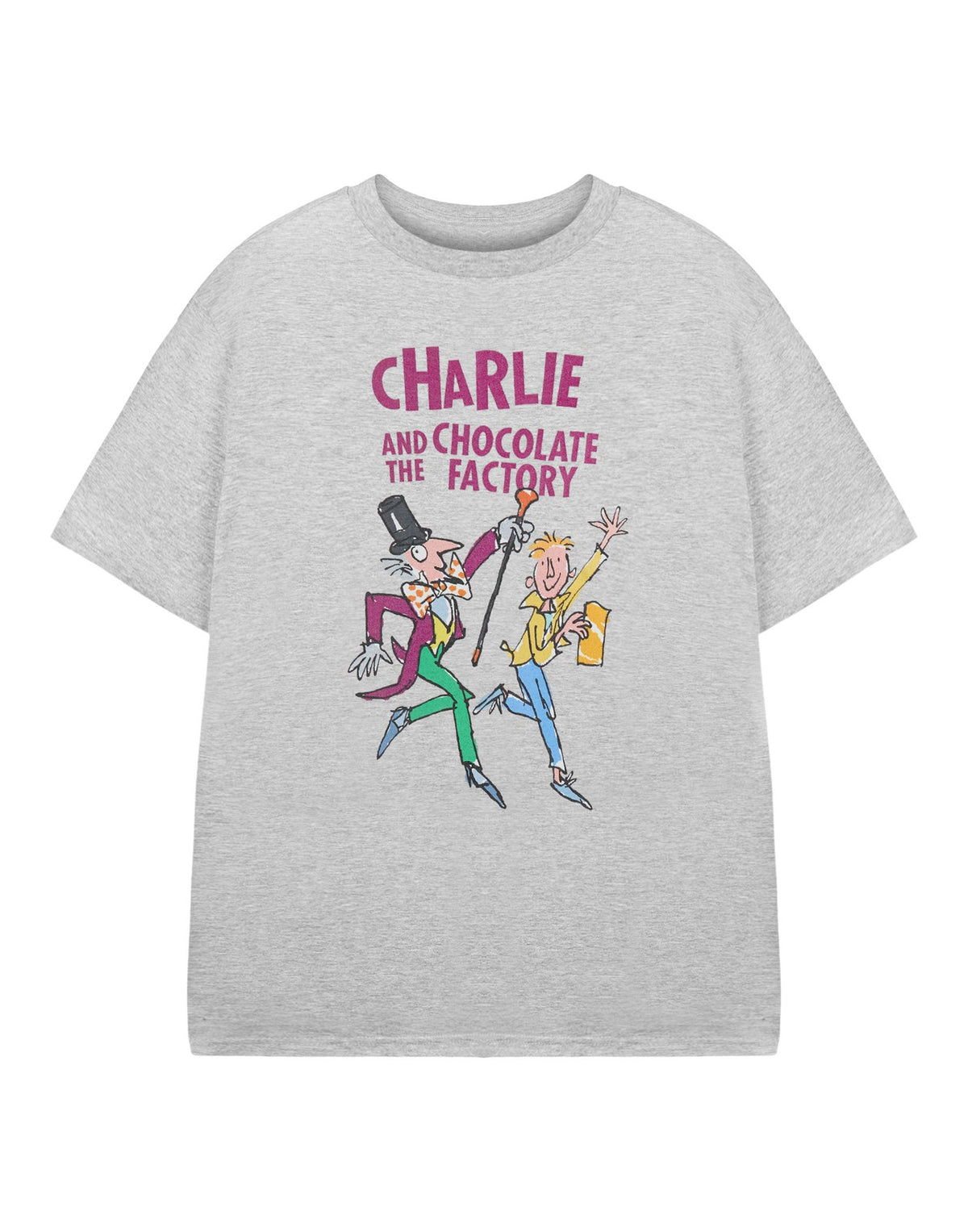 Roald Dahl Short Sleeved T-Shirt | Unisex Kids Grey Marl | Official Merch