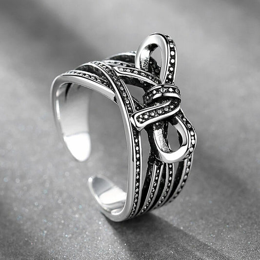 Women Girls Elegant Bow Tie Adjustable Ring 925 Sterling Silver Jewellery Gift U