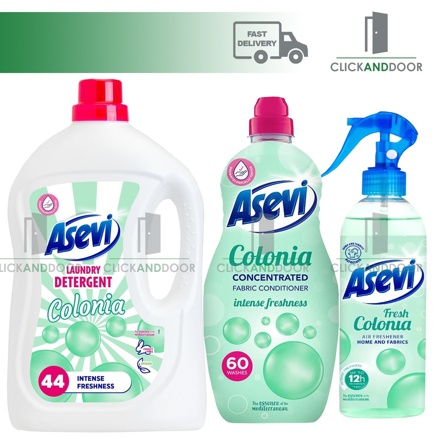 Asevi Laundry & Fabric Care Bundle Set Colonia 3pc Green 5pc/ Pink 6pc/ Blue 7pc