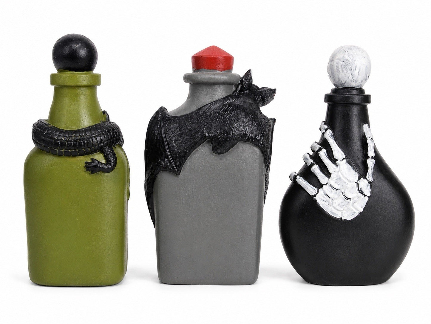 Halloween Decorations Set of 3 Spooky Potion Bottles Hand Painted 15cm Indoor