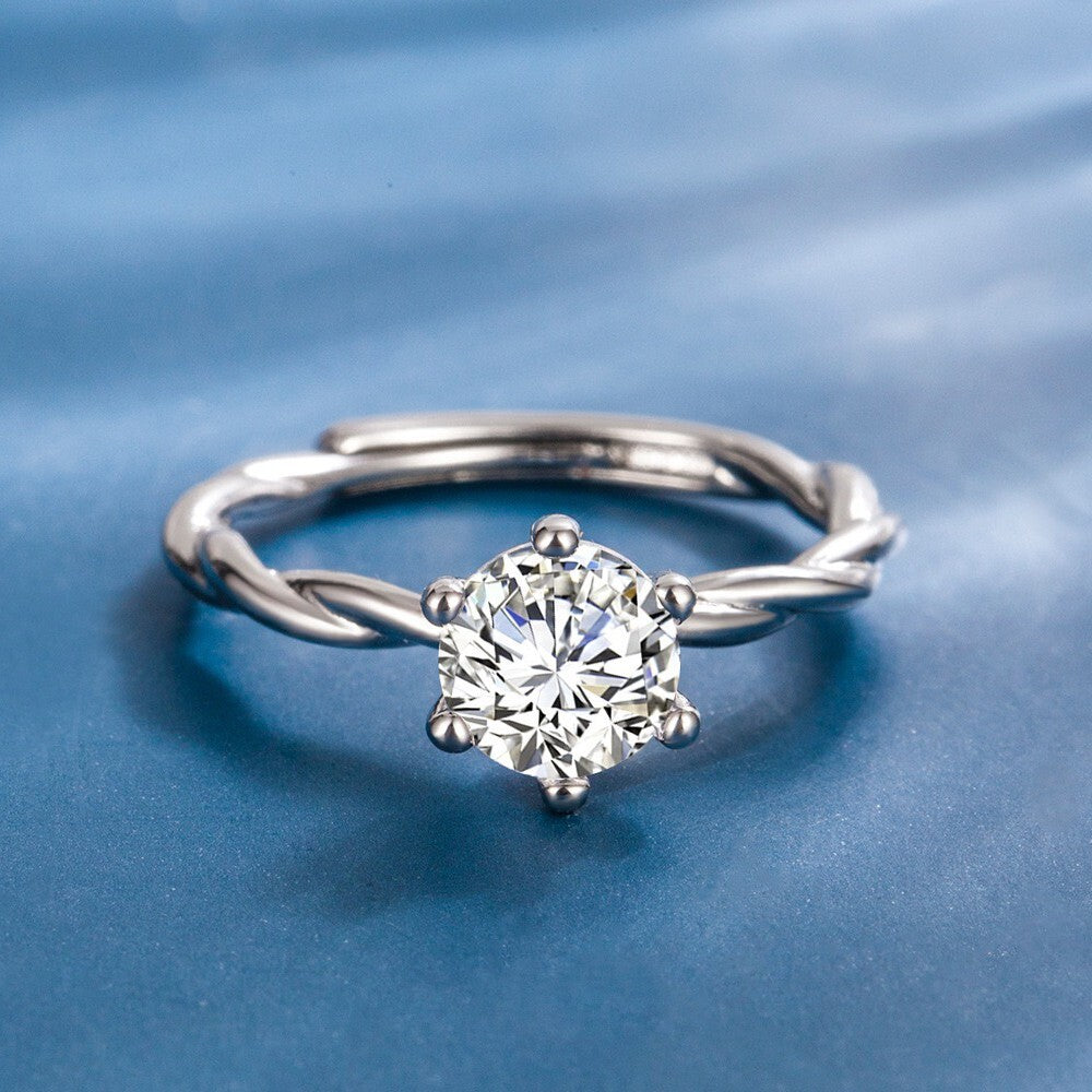 925 Sterling Silver Crystal Adjustable Ring Engagement Women Jewellery Gift UK