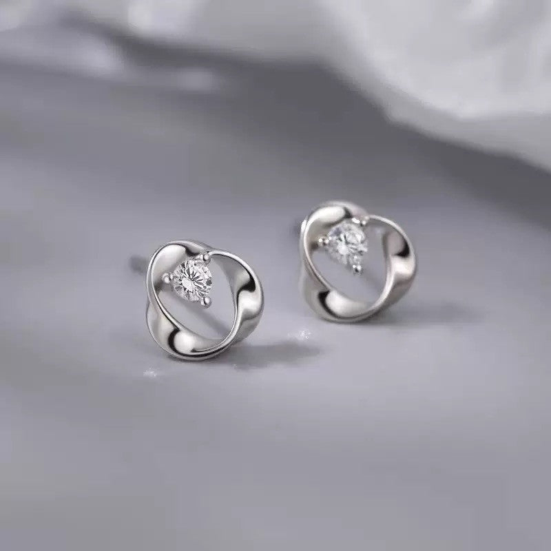 925 Sterling Silver Crystal Swirl Stud Earrings Jewellery Women Girls Gift