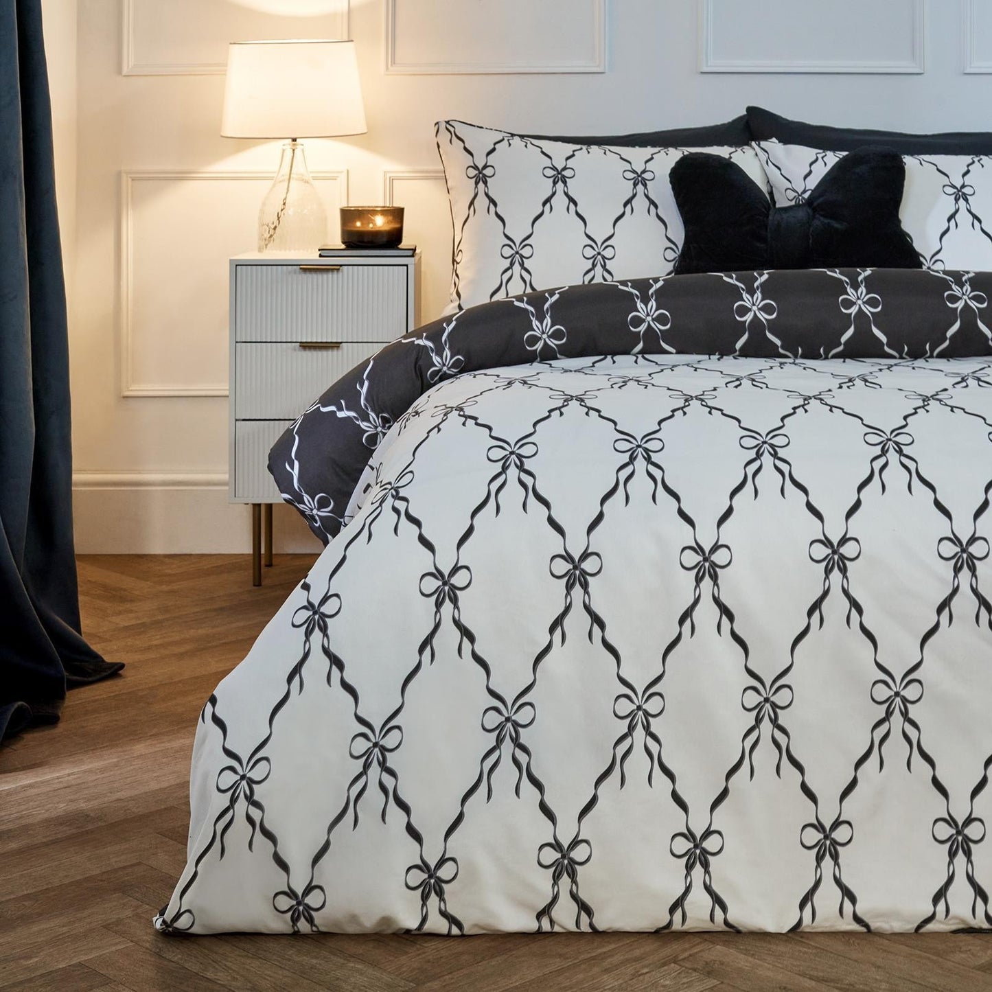 OHS Bow Lattice Bedding Set Microfibre Reversible Duvet Cover with Pillowcase
