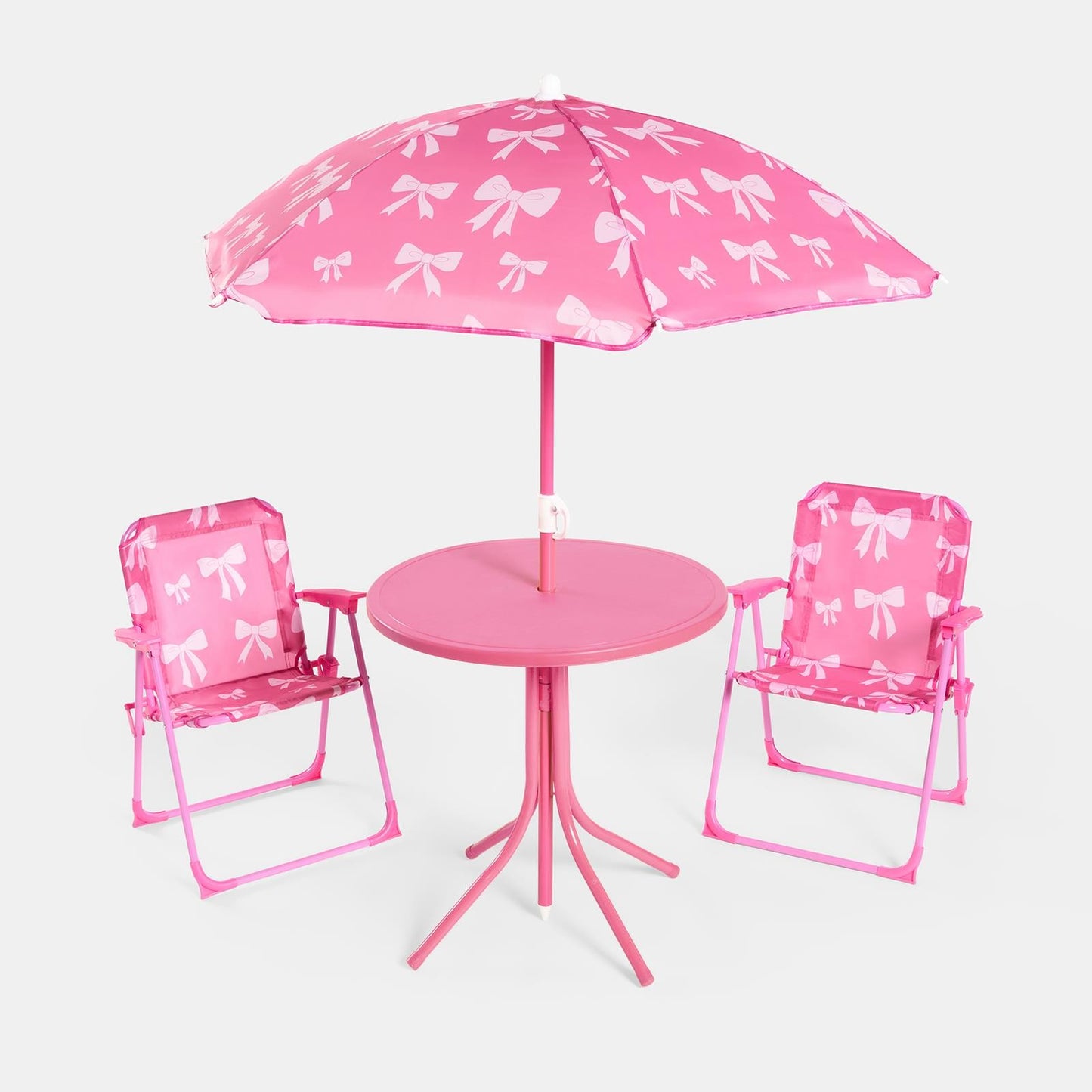 OHS Kids Folding Bistro Set Bows Print Table Chair Seat with Parasol Garden