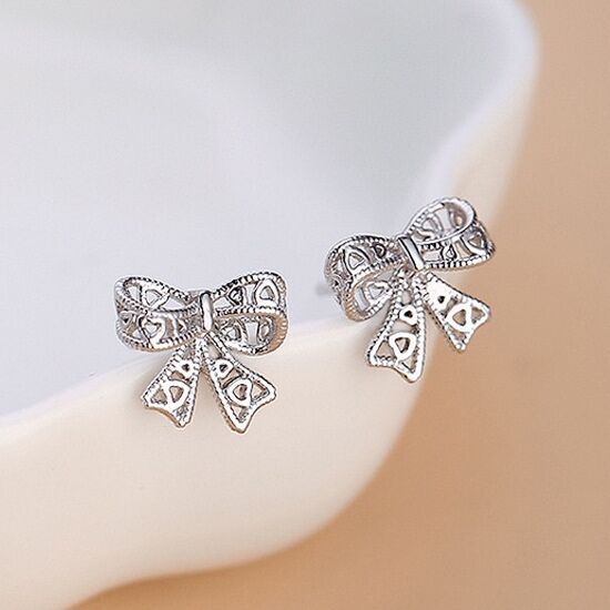 925 Sterling Silver Bow Tie Heart Stud Earrings Jewellery Women Girls Gift UK