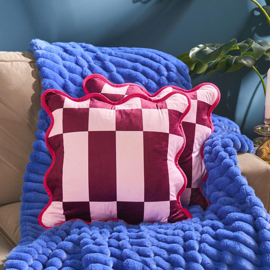 OHS Checkerboard Cushion Covers Scallop Edge Matte Velvet Square Pillowcases