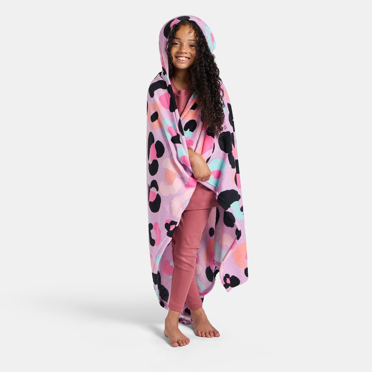OHS Kids Hooded Throw Novelty Print Flannel Fleece Winter Warm Wearable Blanket